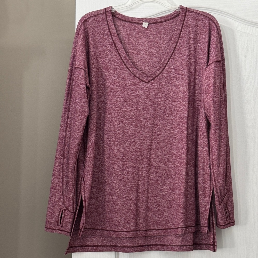 Lululemon  Maroon Long Sleeve V-Neck Top